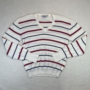 Vintage La Mode Du Golf Sweater Mens L V Neck Red White Blue Stripe Knit